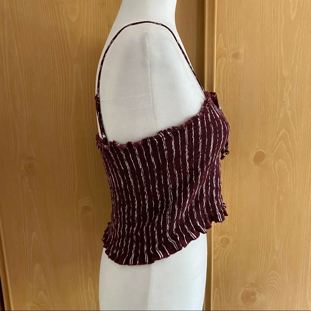 LA Hearts • Burgundy & White Striped Smocked Crop Top - Picture 5 of 8